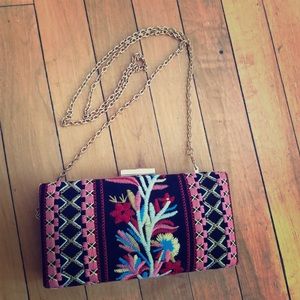 Embroidered Hard-Sided Reversible Clutch